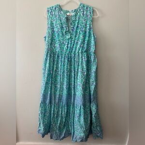 Vineyard Vines Aqua and Lavender Floral Tie-Neck Dress